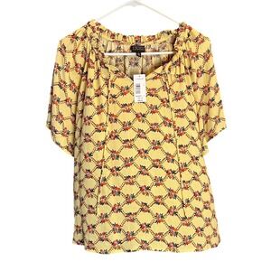 MOD LUSIVE Womens Flutter Sleeve Floral Print Yellow Blouse Top Size M